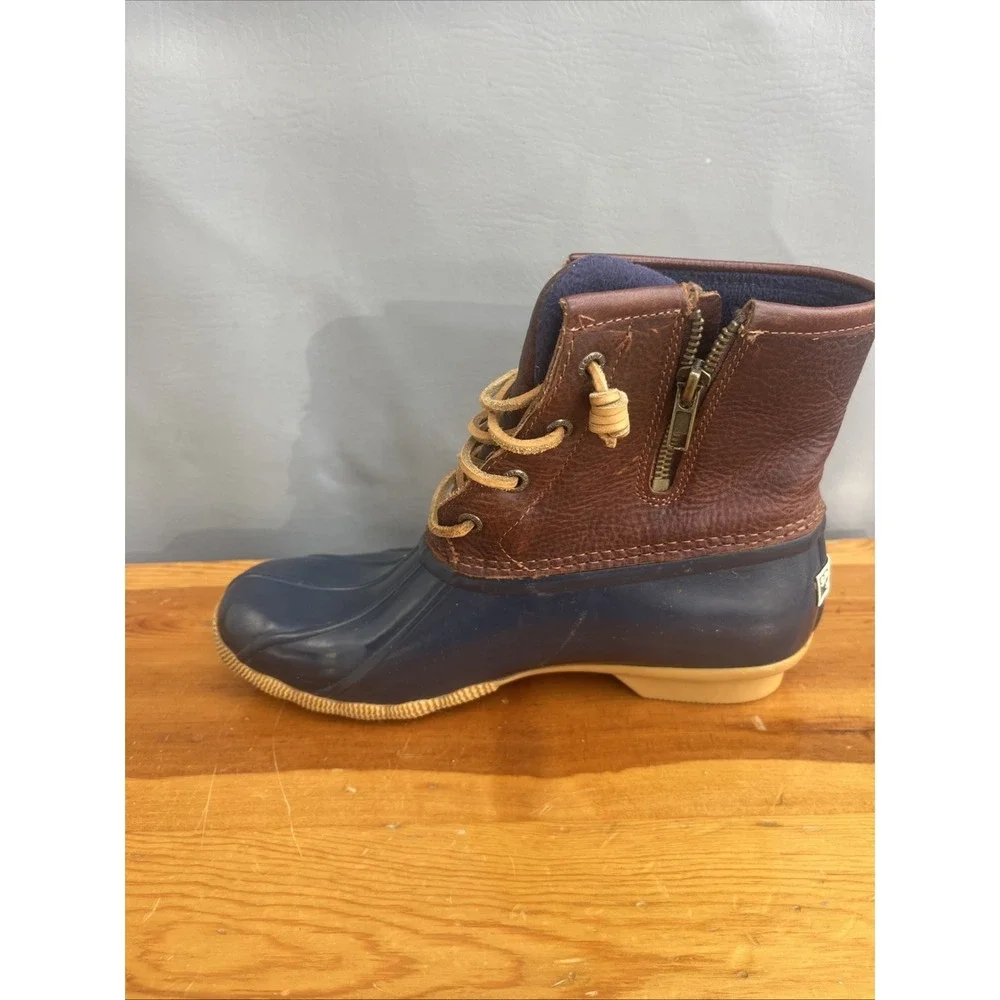 Sperry Topsider Saltwater Duck Boots Womens 7.5 Brown Leather Navy